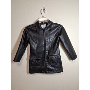 VTG B.B. Collections Faux Leather Jacket Y2K Full Zip Lined Black Girls Size 6X